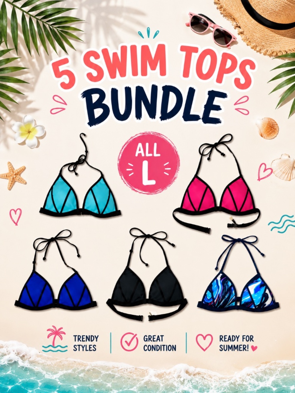BUNDLE DEAL | L Swim Tops (5 Total)